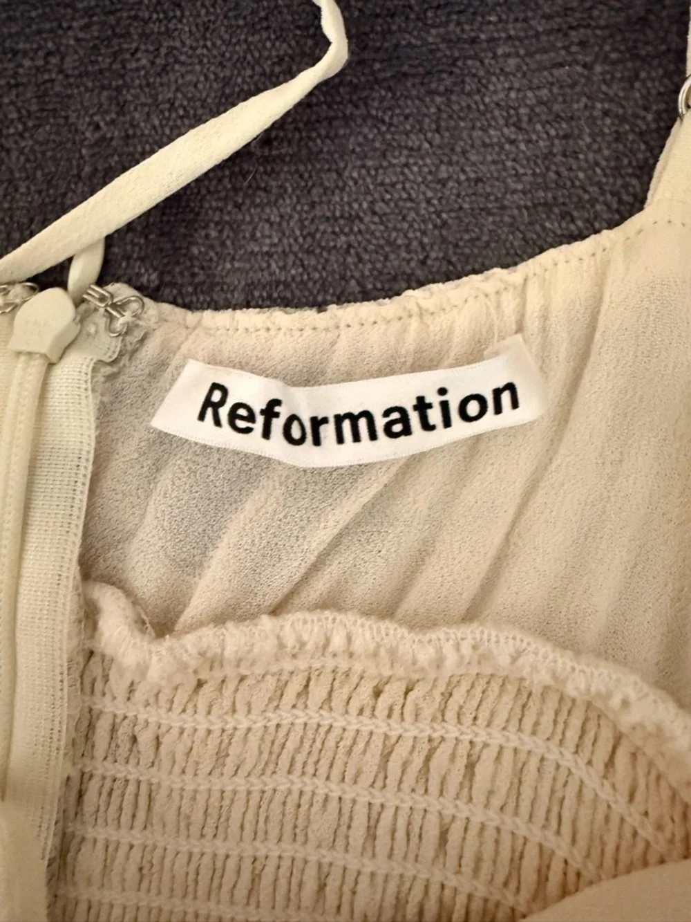 Reformation Cream Smocked Spaghetti Strap Dress - Picture 2 of 2